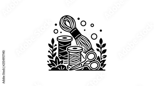 Sewing and tailoring kit with thread and scissors.