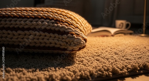 Cozy Reading Nook With Textured Pillow And Warm Lighting