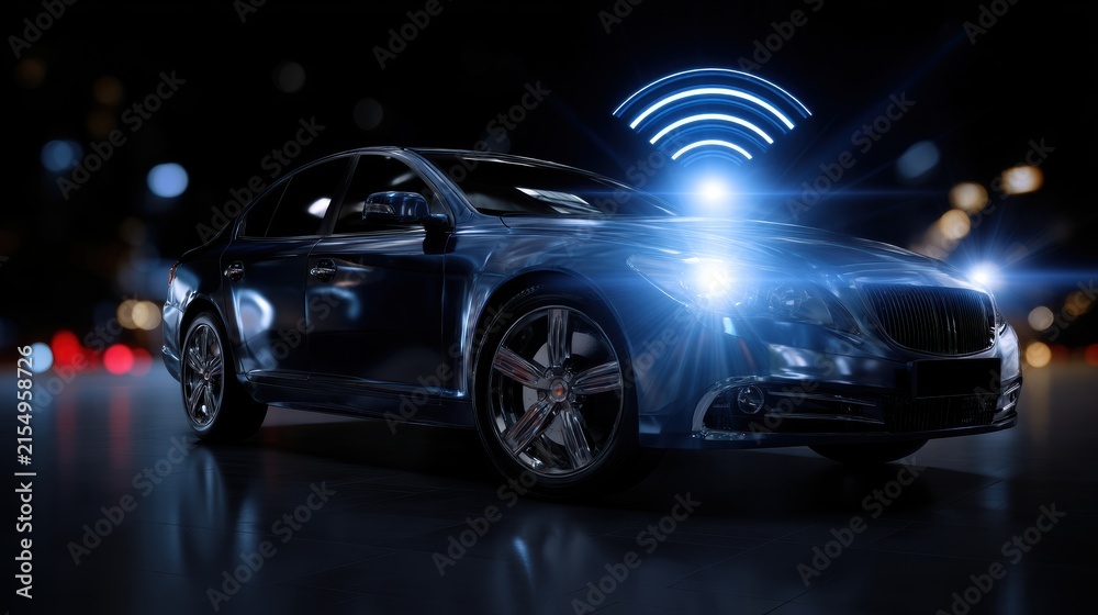 Naklejka premium Introducing a cuttingedge Modern Smart Car that showcases Wireless Connectivity in addition to a Futuristic Design