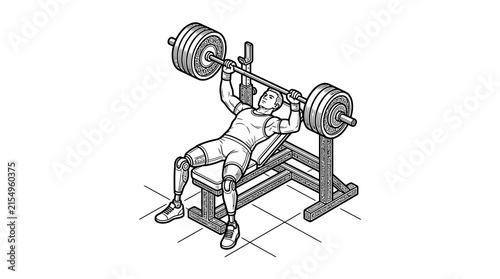 Strong man performing barbell bench press at the gym.