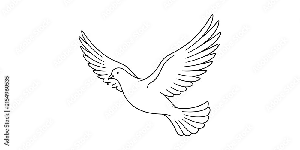 Fototapeta premium Flying dove outline illustration representing peace and freedom.