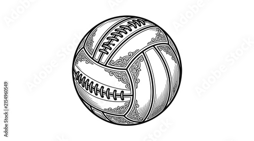 Vintage engraved volleyball sports equipment illustration.
