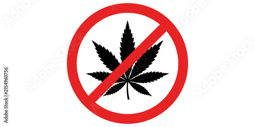 Obraz na płótnie Forbidden cannabis leaf symbol features red prohibition circle over black marijuana graphic for public health and drug policy