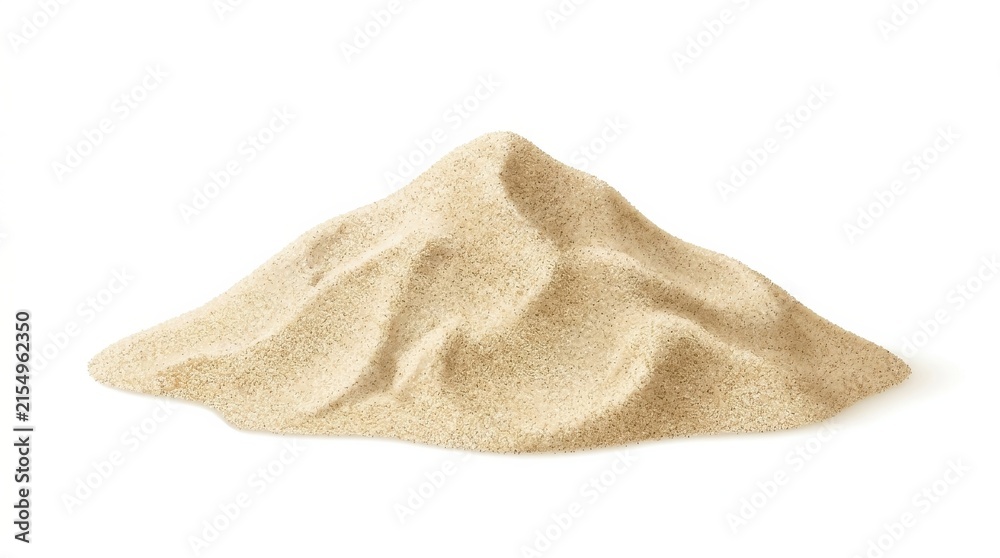 Fototapeta premium A pile of fine, light brown sand isolated on a clean white background