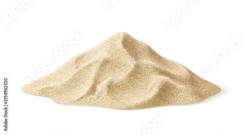 A pile of fine, light brown sand isolated on a clean white background