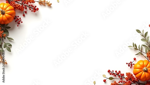 Autumn border frame with pumpkins and berries for seasonal fall holidays and celebrations