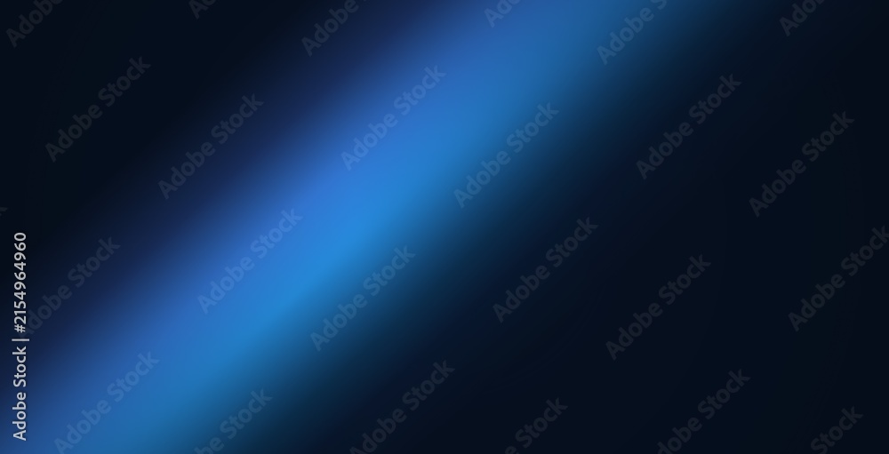 Fototapeta premium Abstract background, with a diagonal, gradient of bright, blue light fading, into deep dark, navy blue, soft, light beam effect