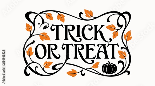 Floral ornament featuring the phrase trick or treat in a decorative vector illustration autumn halloween