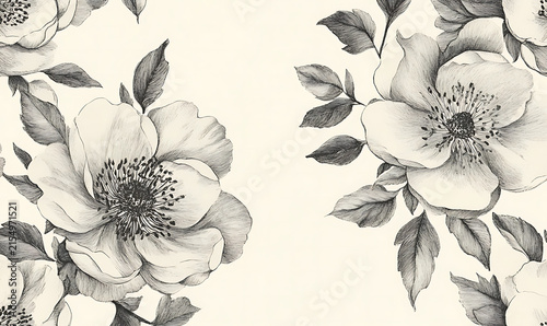 abstract floral ornamen design in tribal black and white art 