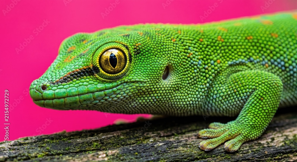 Fototapeta premium Gecko on Pink Log with Vibrant Colors