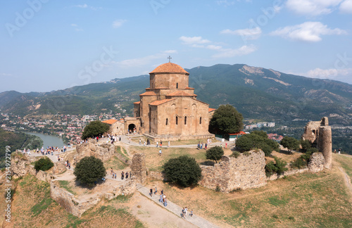 Historic Jvari Monastery above Mtskheta with panoramic views of the valley and Caucasus Mountains