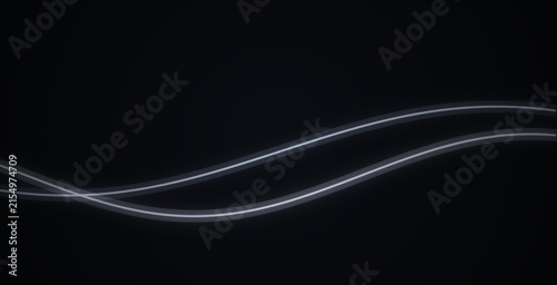 Картината върху платно Two parallel, glowing white light streaks forming gentle horizontal waves agains