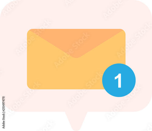 Email Envelope Inside Light Pink Chat Bubble with Blue Number One Notification Badge PNG, Isolated on Transparent Background