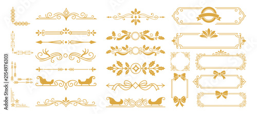 Golden vintage ornamental dividers borders and frames for elegant stationery and cards.