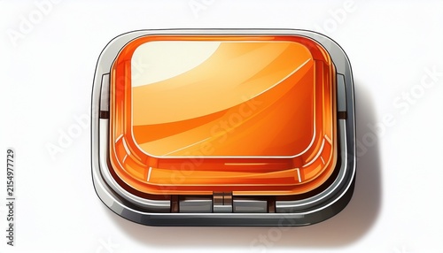 orange square light button isolated on white background