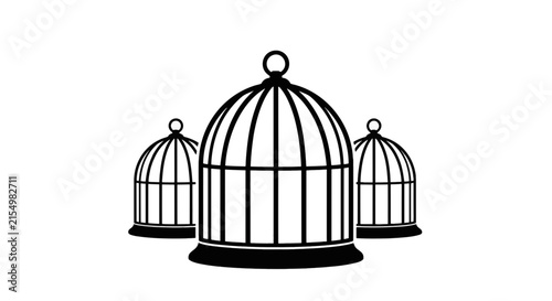 Vector illustration of three bird cages icon set on a transparent background