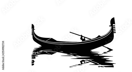 Vector illustration of silhouette of a venetian gondola with a gondolier on a transparent background