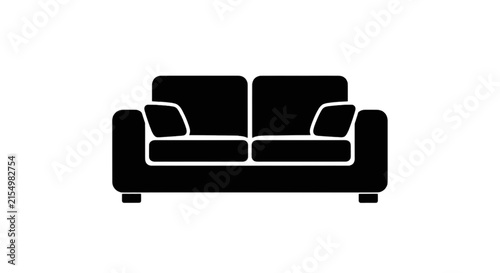 Vector illustration of black silhouette icon of a twoseater sofa on a transparent background