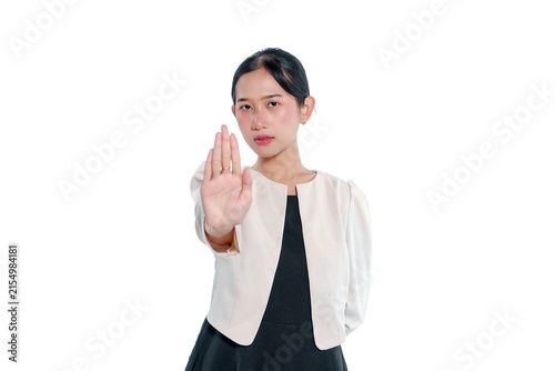 Young Asian Woman Making a Stop Gesture with Raised Hand