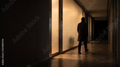 Executive silhouette in a private conference corridor