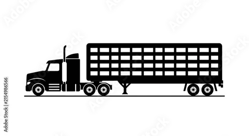 Vector illustration of semi truck with livestock trailer icon on a transparent background