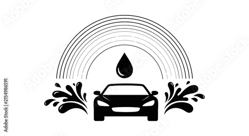 Vector illustration of car wash service icon with water splash and rainbow on a transparent background