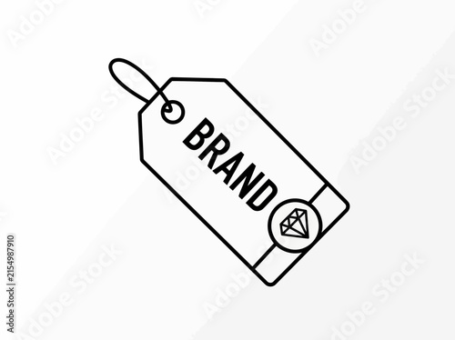 A simple but important perfect price tag icon line art with nice diamond symbol and black brand text