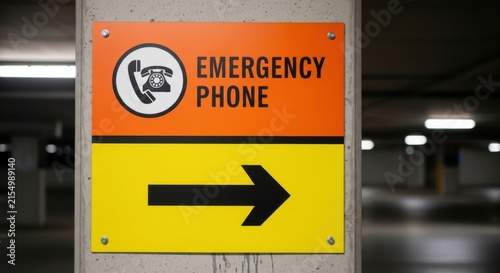 Emergency Phone Location Sign In Parking Garage With Arrow Direction