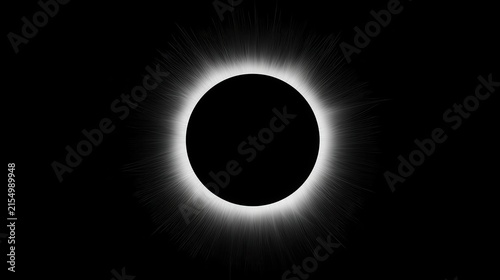 Total solar eclipse with glowing corona in a dark monochromatic space background