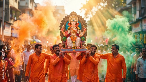 Ganesh Chaturthi Procession – Ganpati Idol Carried Through Gulal