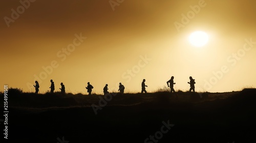 Open natural landscape with low horizons and backlit silhouettes in motion creates a dynamic scene that conveys freedom, movement, and the emotional energy of an unforgettable moment.
