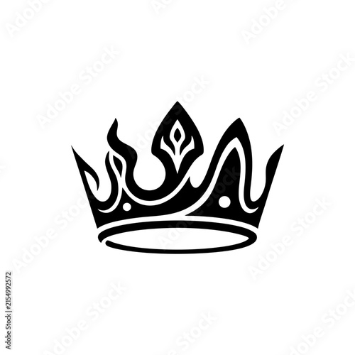 Ornamental Flame Crown Black Silhouette Royal Emblem Isolated on White Background