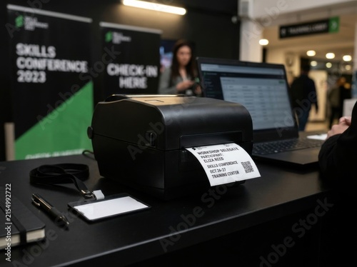 Efficient Conference Check-In With Badge Printing And Laptop Display