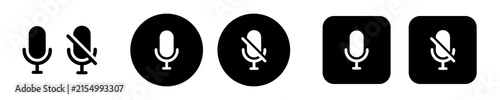 Bild auf Leinwand Microphone control icon set with mute and unmute symbols in solid black style