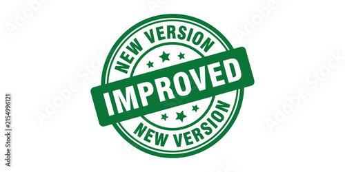 Green improved new version stamp with stars, denoting an updated and enhanced product or service, excellent for product launches.