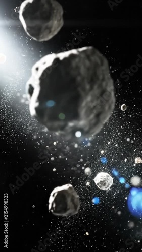Asteroid belt floating in space