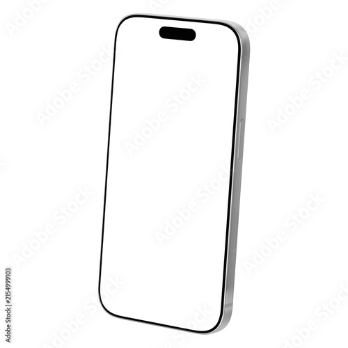 Isometric silver smartphone image. Template for mockup. Isolated png file. No screen