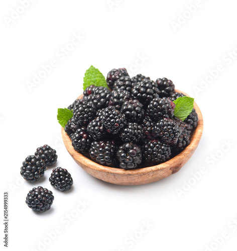 Blackberry with mint leaves  on white backgrounds