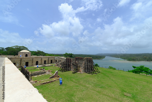 Elevated view of Fort San Lorenzo complex and Chagres River mouth