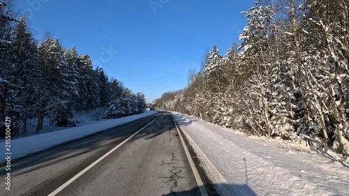 landscapes and road, Winter frosty snowy day 