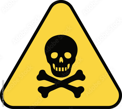 Photography Skull and crossbones warning triangular caution sign icon for hazard and safety alert