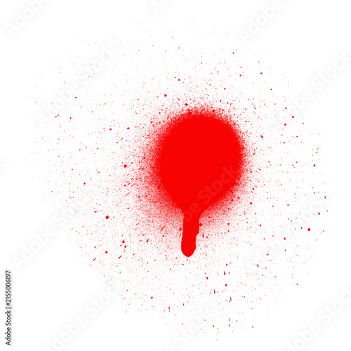 Vibrant red spray paint splatter effect with fine droplets and a drip isolated on a transparent background representing artistic expression and urban style transparent background