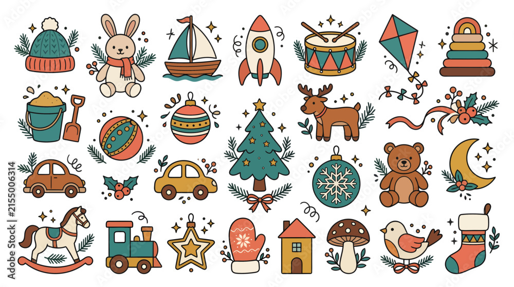 Obraz premium Set of Christmas and Holiday Themed Toys and Festive Decorations 1.
