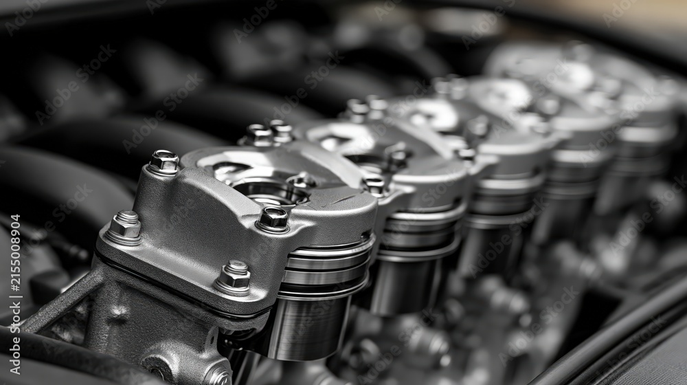 Fototapeta premium Car engine closeup showcasing pistons and valves in high performance auto