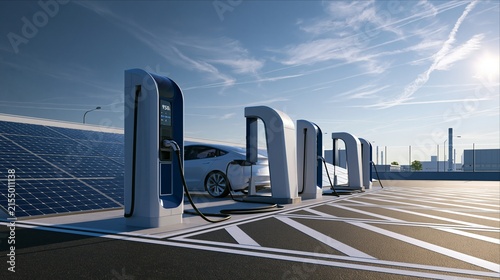 Solar powered electric vehicle charging station with EV and photovoltaic panels