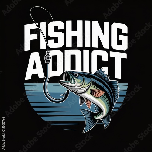 Fishing Addict T-Shirt Design with Hooked Bass