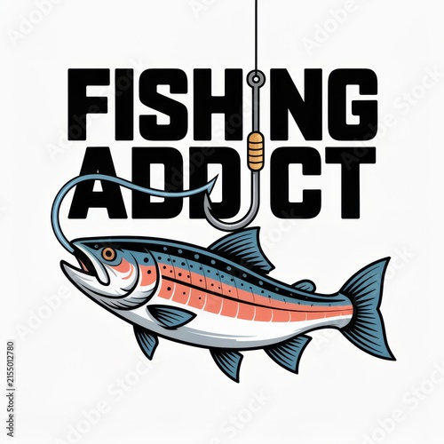 Fishing Addict T-Shirt Design with Hooked Fish