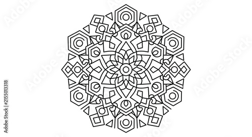 Intricate floral ornament with geometric shapes presented as a black silhouette