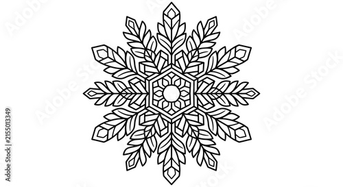 Intricate floral snowflake design with detailed linework presented as a black silhouette