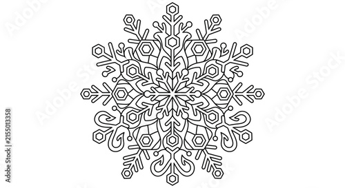 Intricate snowflake design with detailed linework presented as a black silhouette